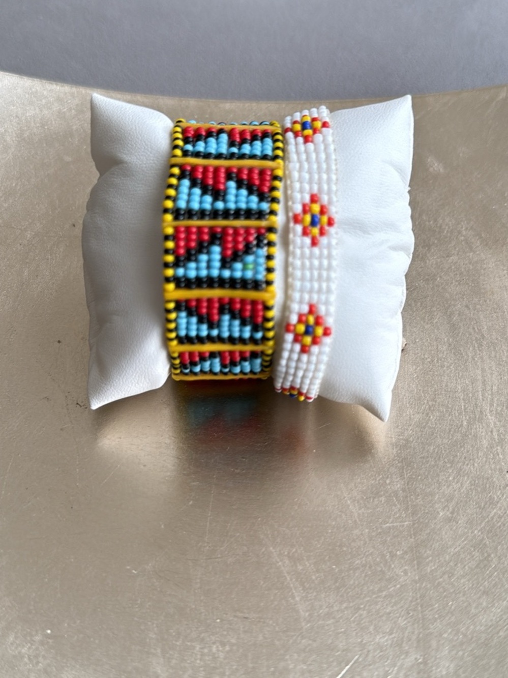 Native American Handmade Multicolor Beaded Bracelet Set Yellow & White